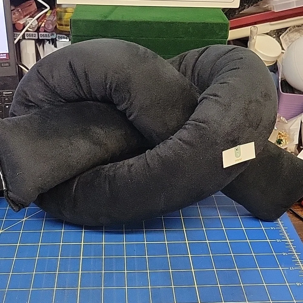 Black Velvety Knotted Pillow New 10